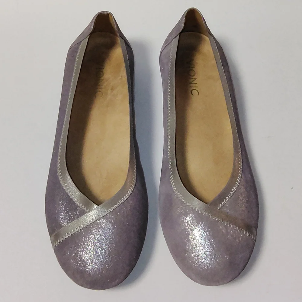 Vionic Spark Caroll Women's Leather Snakeskin Metallic Slip-On Ballet Flats